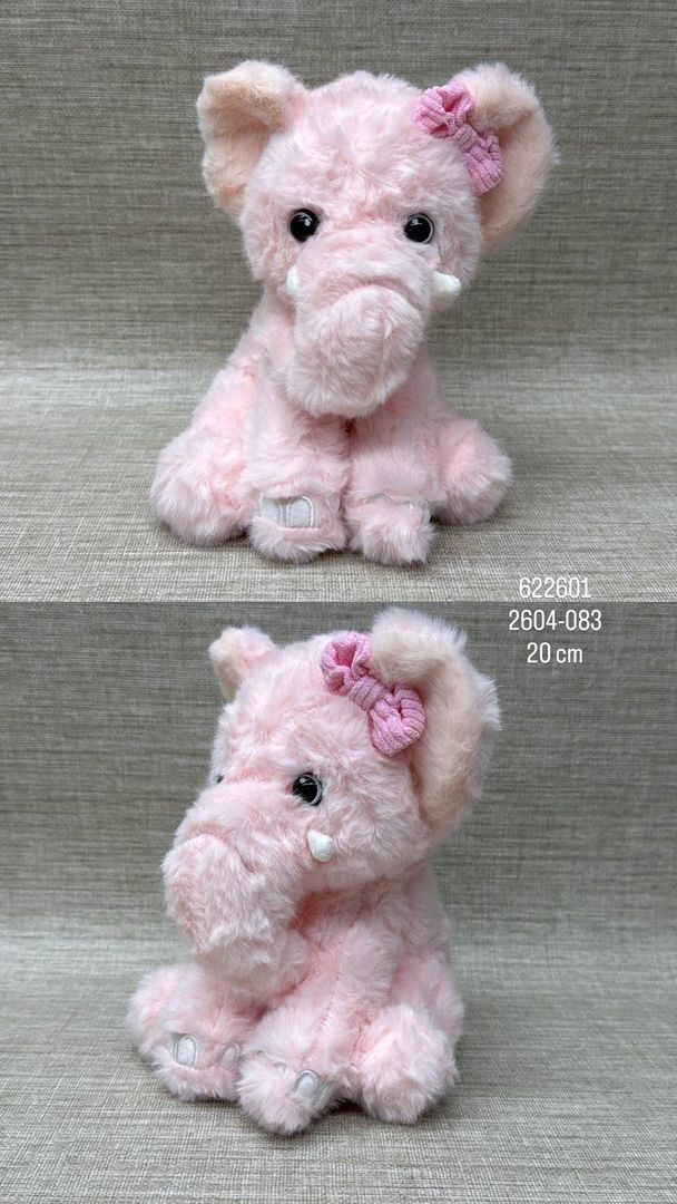 ELEFANTE ROSA CON MOÑO DE 20 CM 