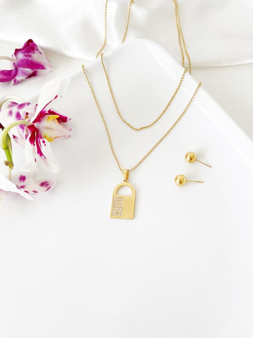 SET CADENAS DIJE CANDADO CIRCONES - ITIEL