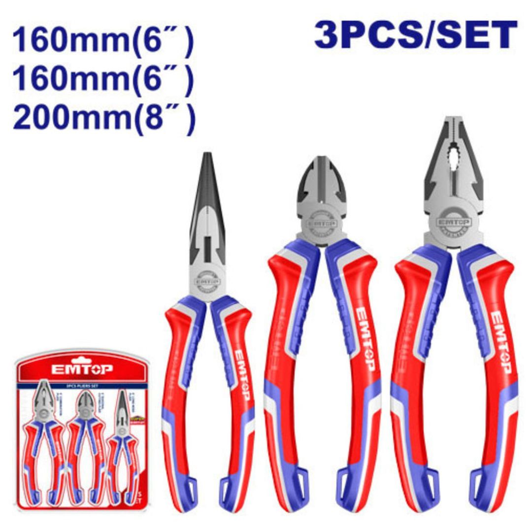 EMTOP SET HERRAMIENTAS 3PCS ALICATE 8"/CORTA FRIO 6"/PINZA 6" SUPER EMTOP