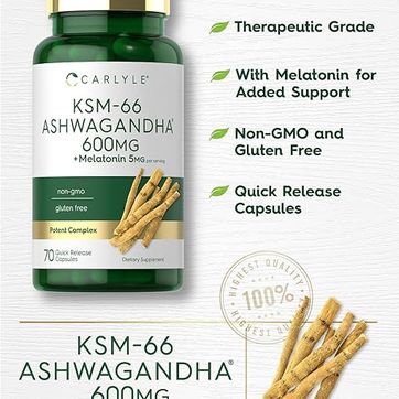 Ashwagandha KSM66 Cap 600mg  70 und con Melatonina CARLYLE - imagen 1
