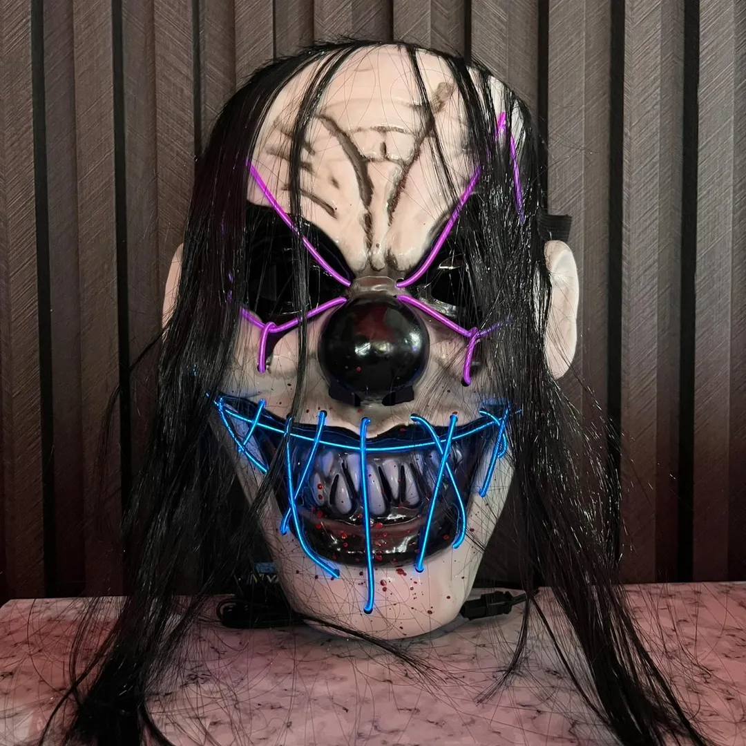 MASCARA PAYASO PELO NEGRO DOBLE LUZ