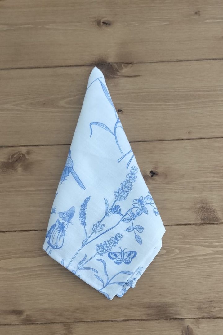 SERVILLETAS DE LINO - FLORES AZULES