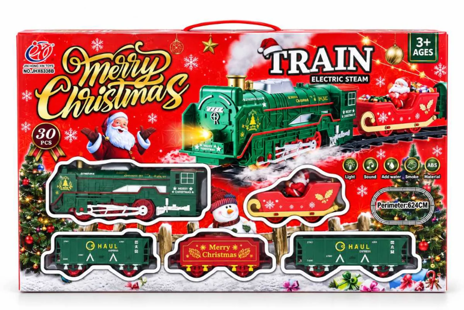 TREN CLASICO NAVIDEÑO CON VAPOR Y LUCES 30 PCS