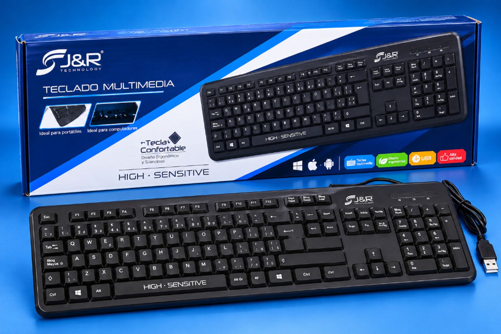 Teclado Multimedia J&R Technology USB – Diseño Ergonómico