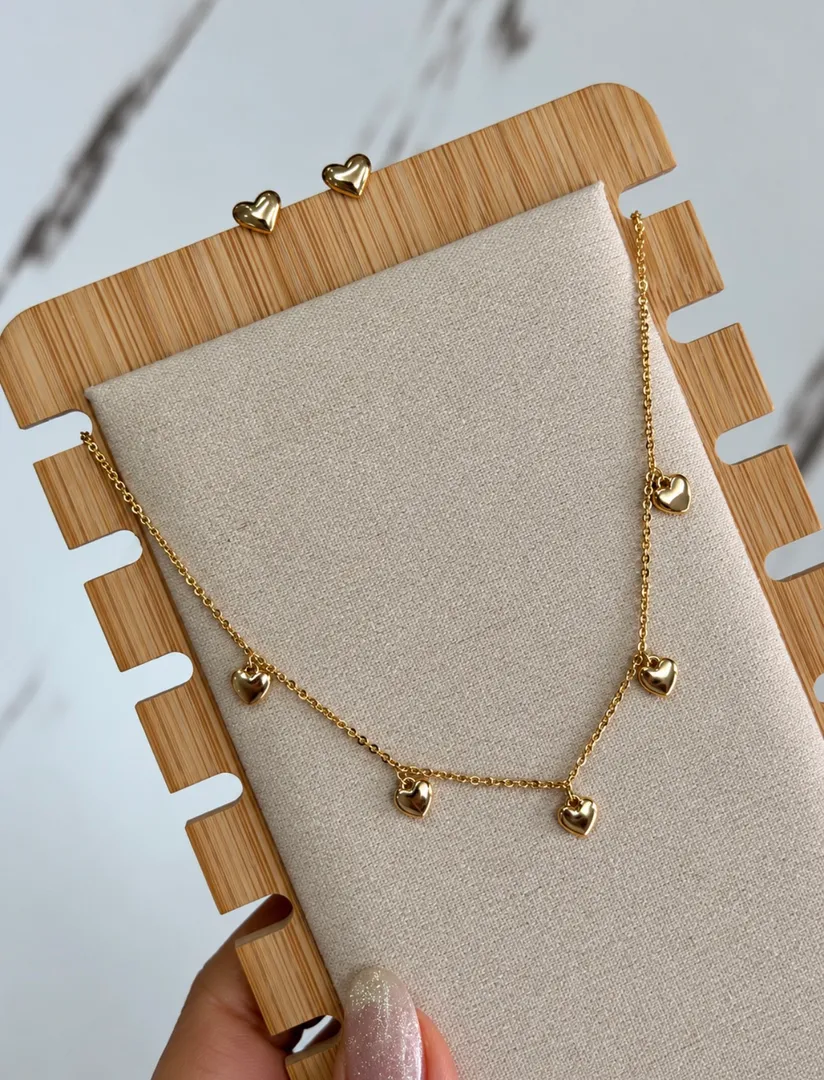 Cadena set topo corazones mini 