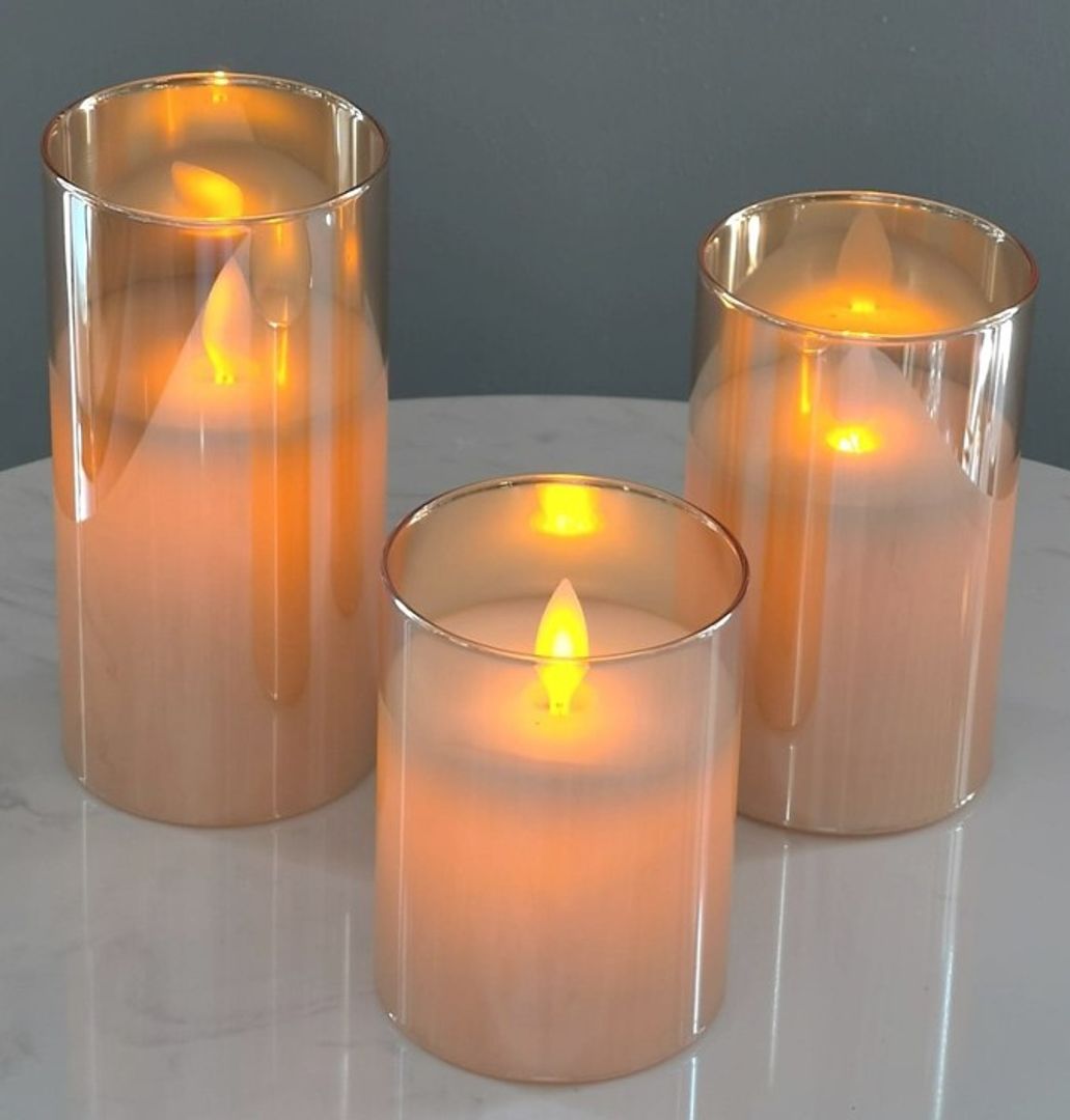 Set Velas Ambar Decorativa de Pilas
