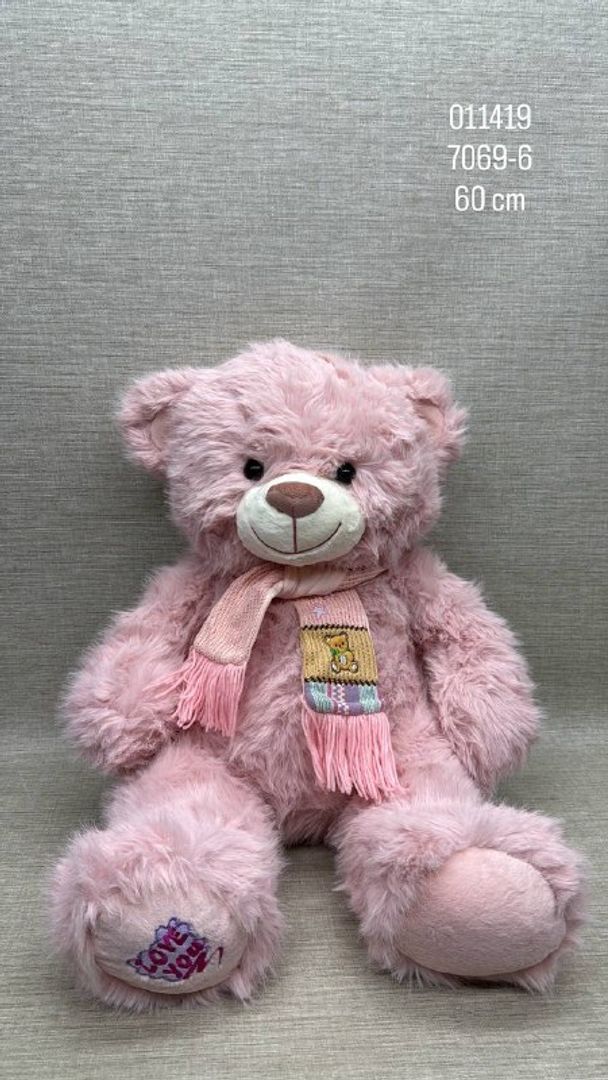 OSO PELUDITO ROSA CON BUFANDA 60 CM