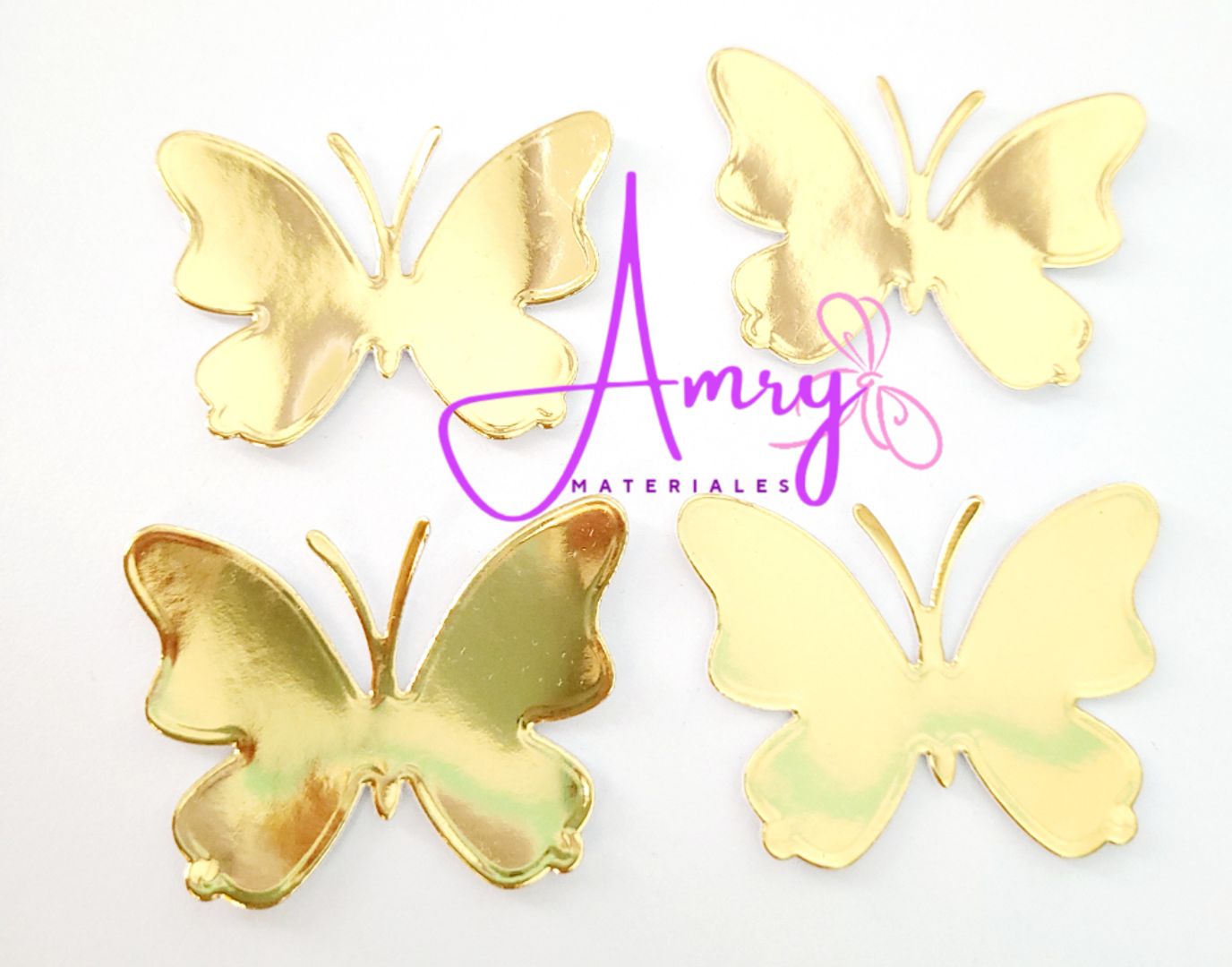 10 Mariposas Espejo Dorado 4.5x3.5cm