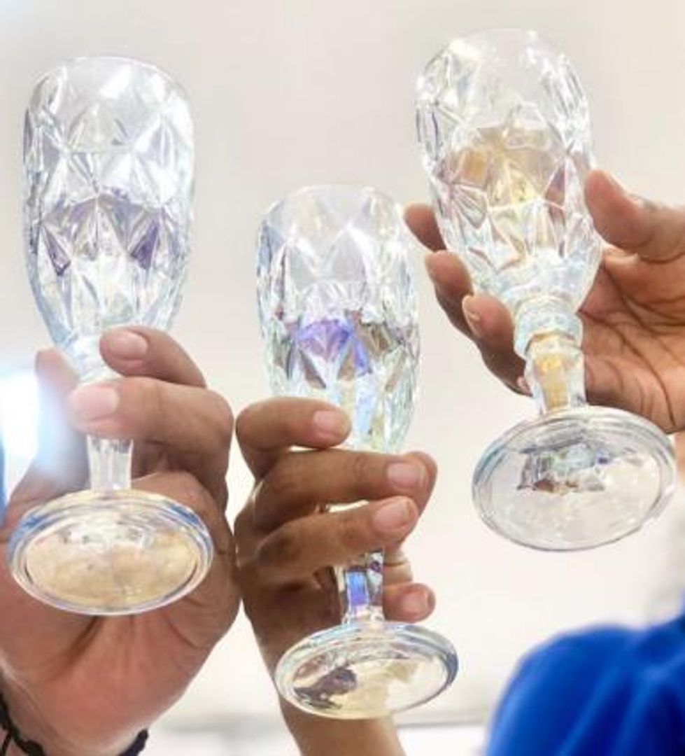 COPA CHAMPAÑA ROMBOS TRANSPARENTE TORNASOL