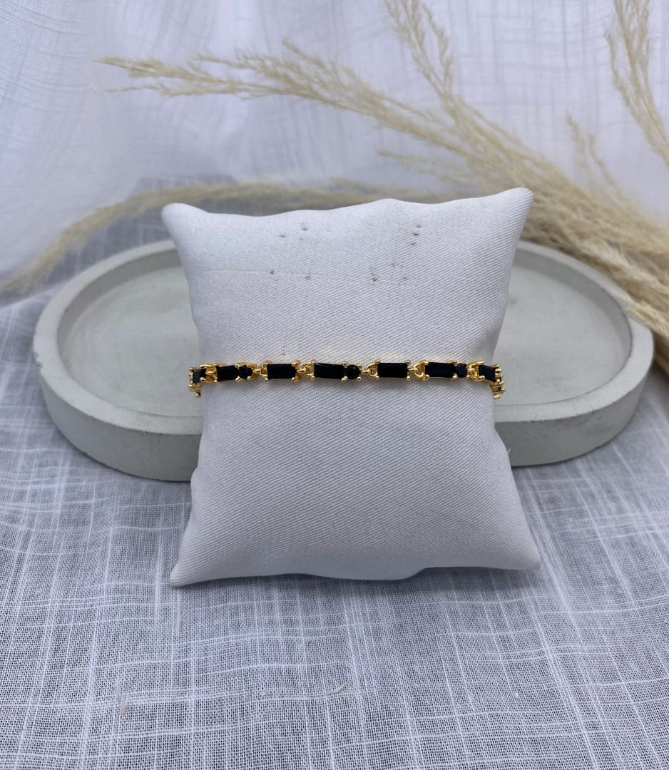 Pulsera, piedra negra, oro rosa, covergold 