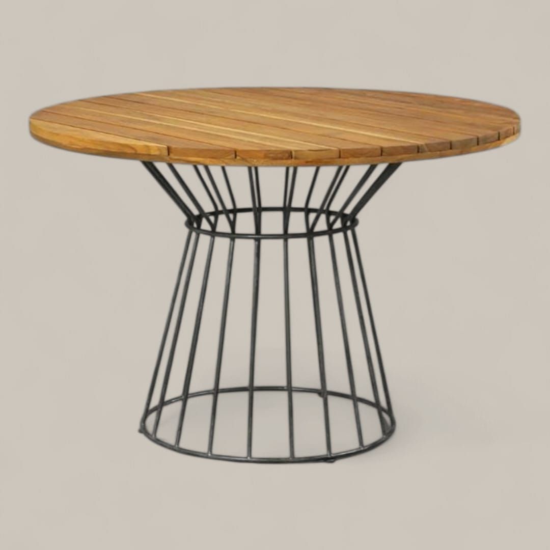 MESA DE COMEDOR EN TECA Y HIERRO