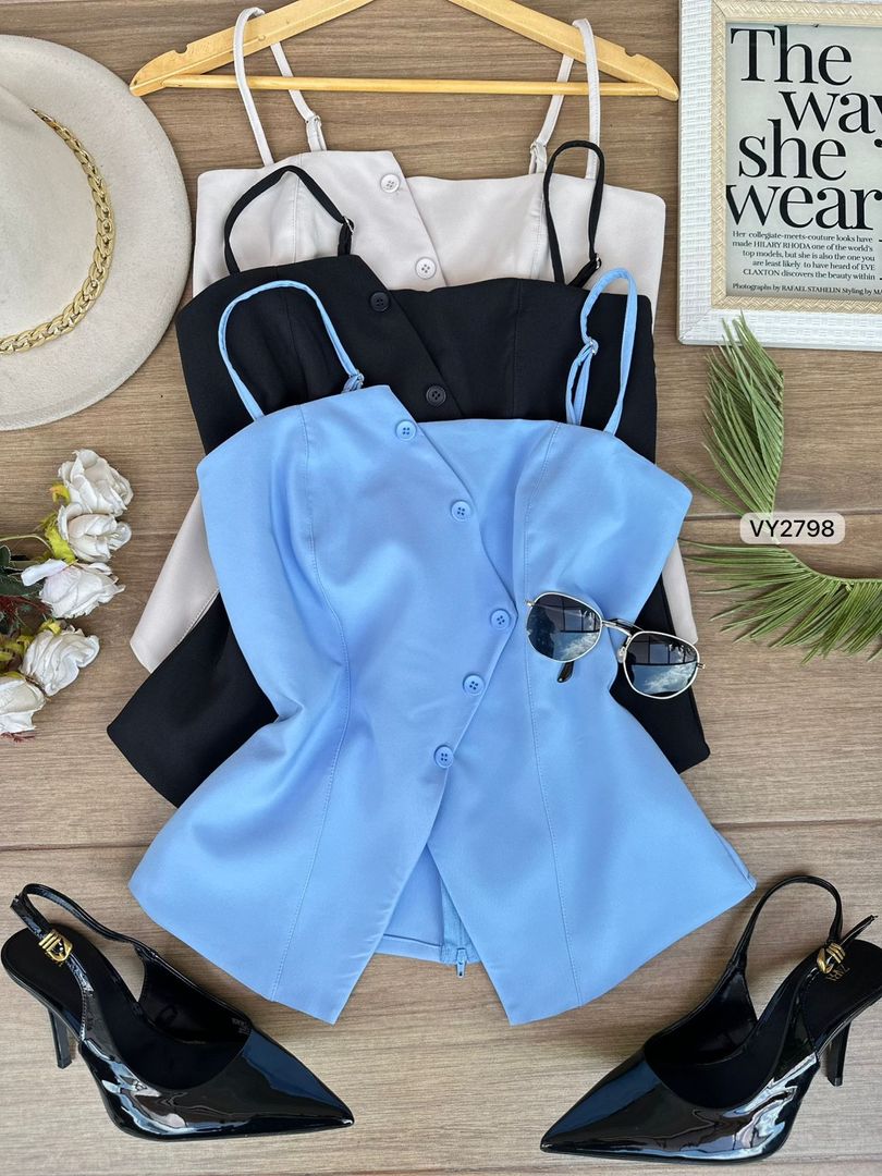 BLUSA TIRAS BOTONES ASIMETRICO VY2798