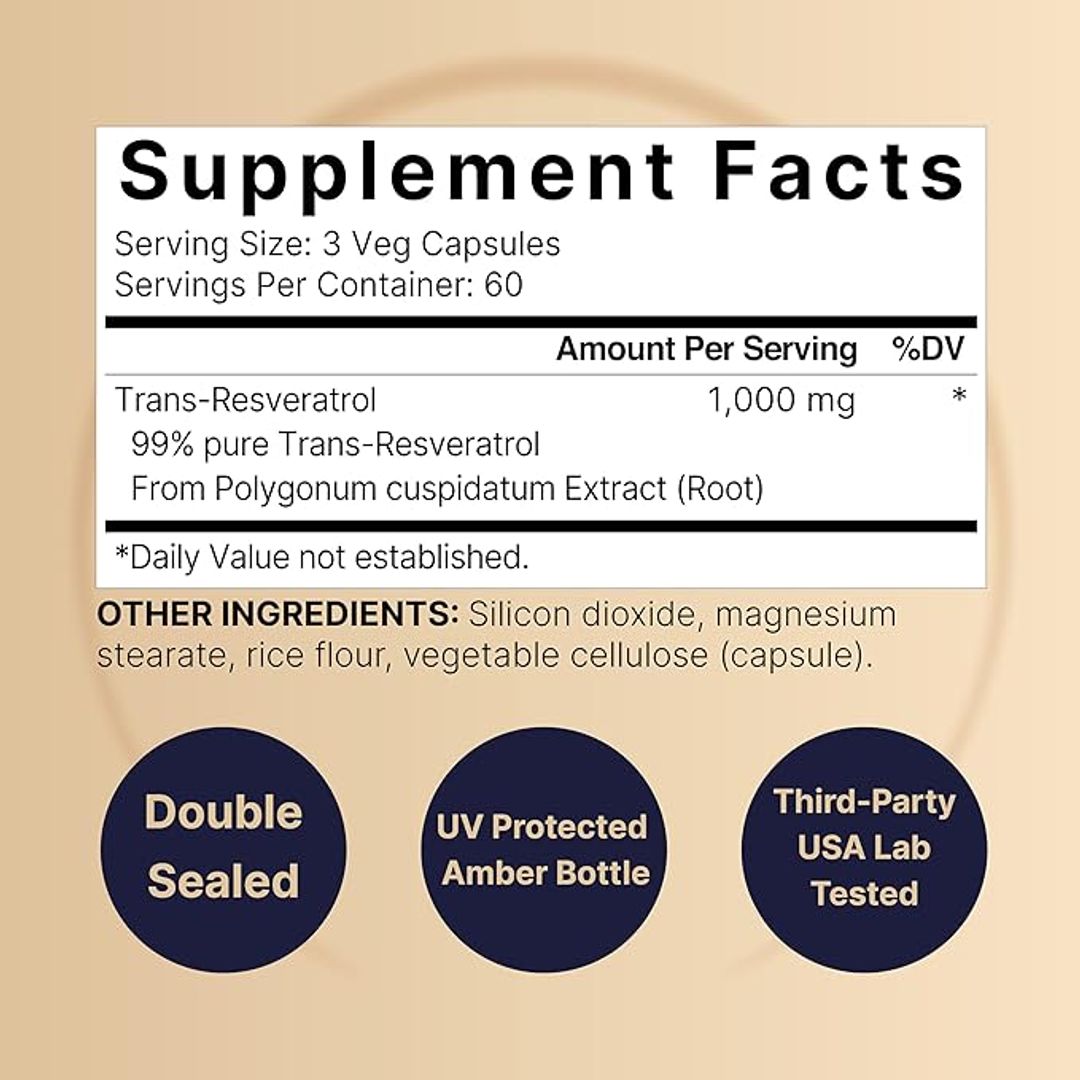Resveratrol de 1000 mg por porción, 180 cáp NATURVEL