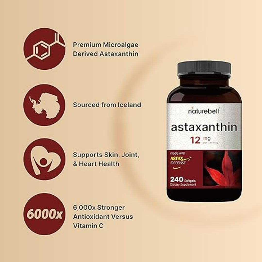 Astaxantina 12 mg 240 cap blandas Antioxidante natural de microalgas Naturebell
