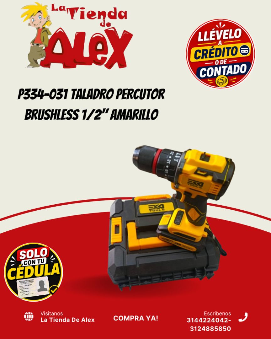 P334-031 TALADRO PERCUTOR BRUSHLESS 1/2" AMARILLO