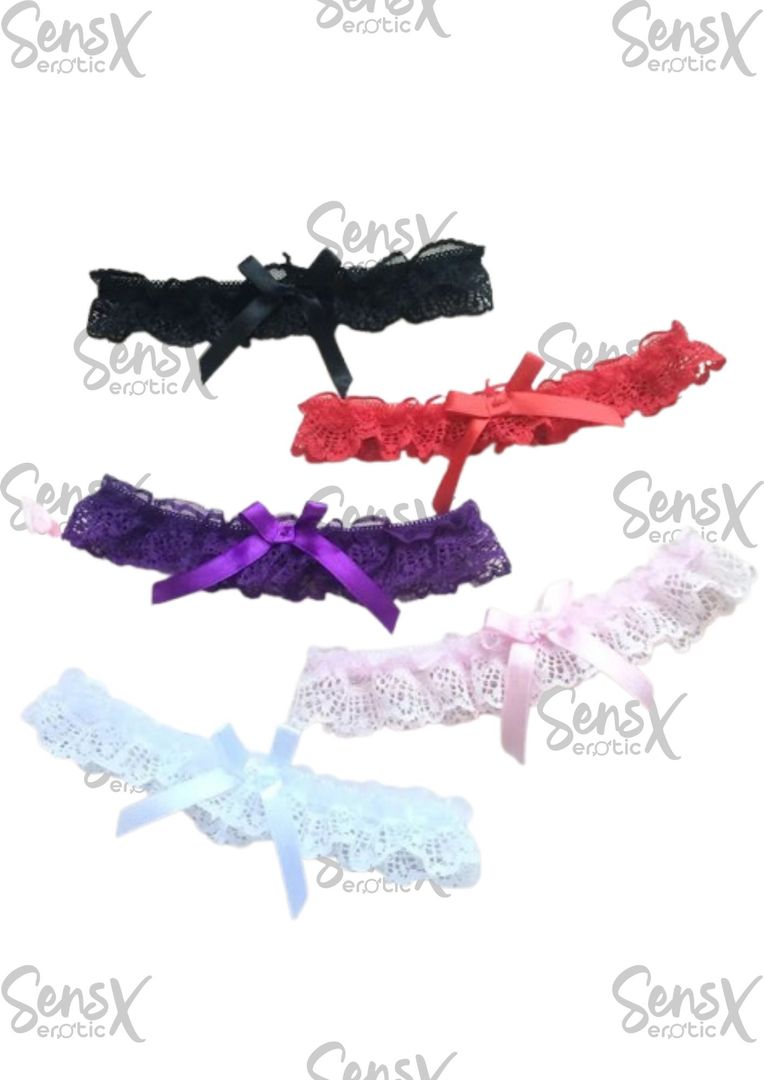 Liga clásica de encaje de boda – elástico suave, hermosa flor – blanco, marfil, azul