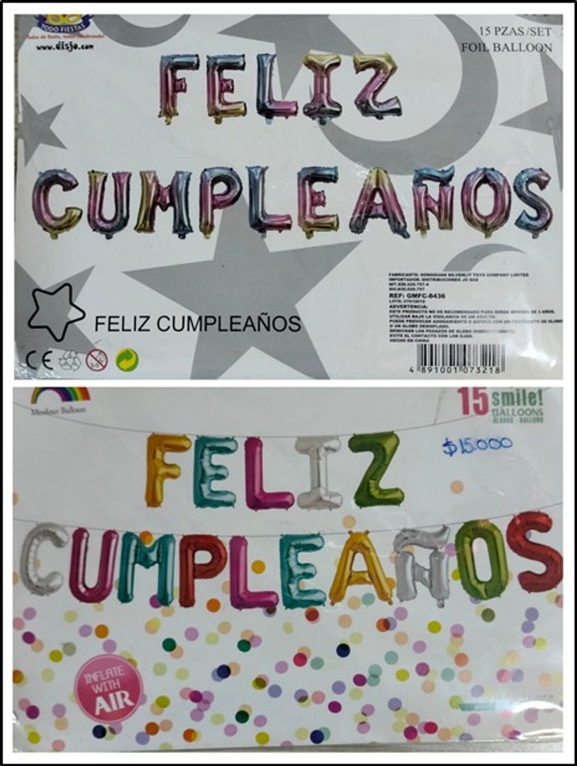 LETRERO FELIZ CUMPLE 15PIEZAS