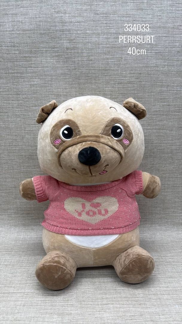 PERRITO PUG CON CAMISA SURTIDA 40 CM