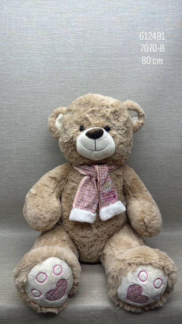 OSO BEIGE CON BUFANDA ROSA 80 CM