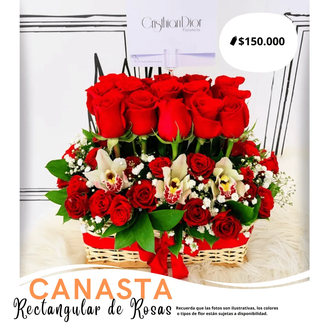 Canasta Rectangular de Rosas