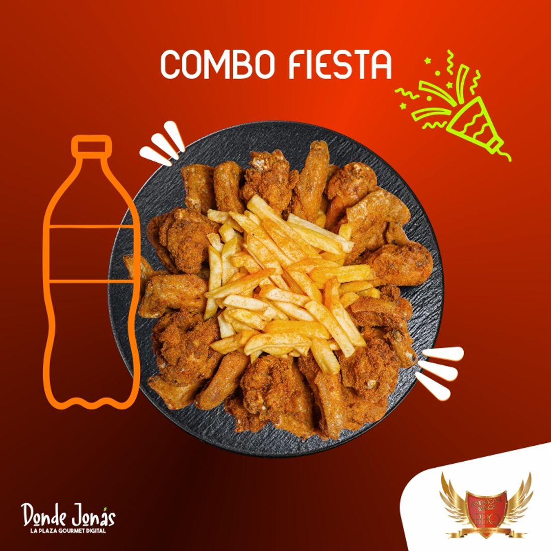 COMBO FIESTA 51 PIEZAS DE ALITAS APANADAS + PORCIÓN DE PAPA FRANCESA + 1 GASEOSA 1,5LT / AMERICAN WINGS 