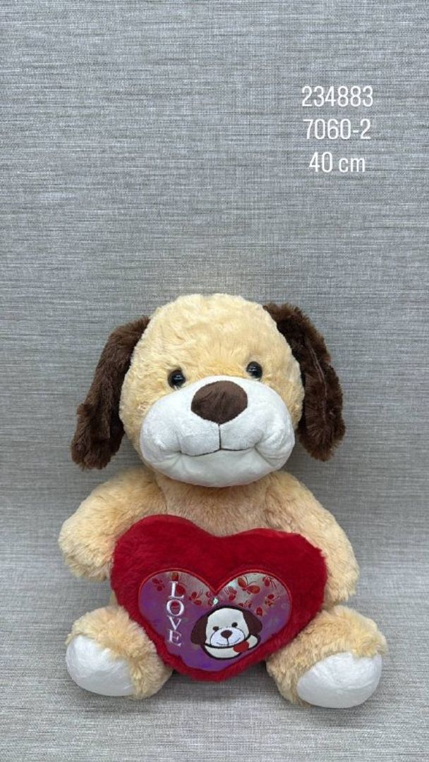 PERRO CON CORAZÓN ROJO 40 CM