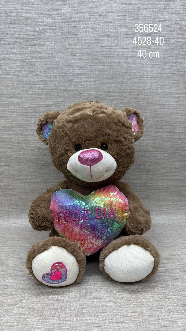 OSO CORAZÓN CON LENTEJUELAS 40 CM