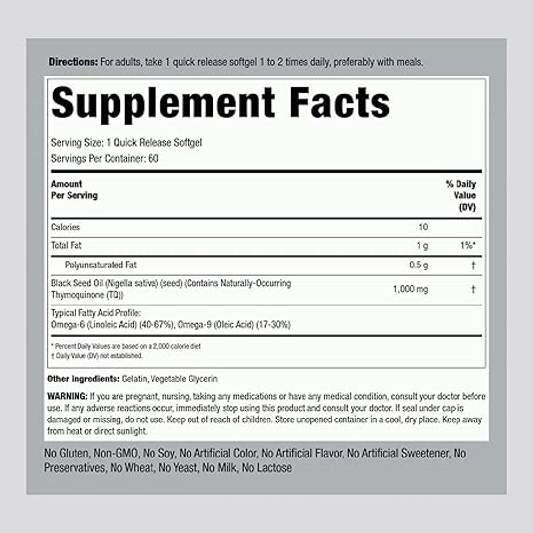 Aceite de semilla negra 1000 MG  60CAP  PIPING ROCK 