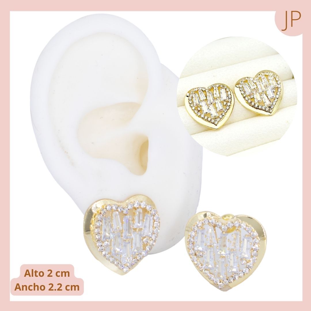 TOPO CORAZON CIRCONES BLANCOS DORADO BAÑO EN RODIO