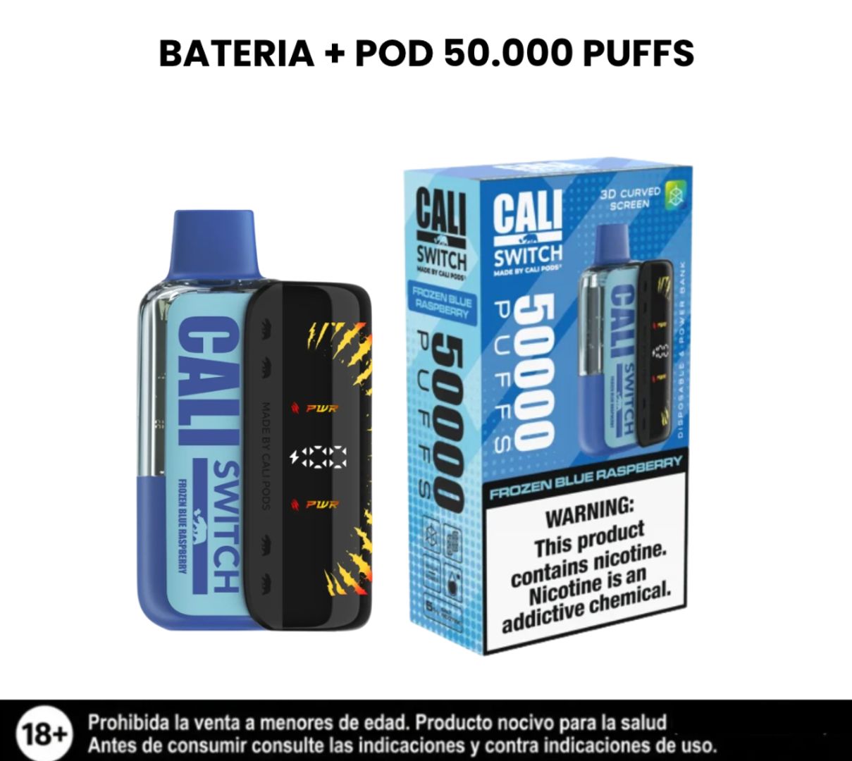 Cali Kit Frozen Blue Raspberry Switch 50.000 Puffs Bateria + Pod