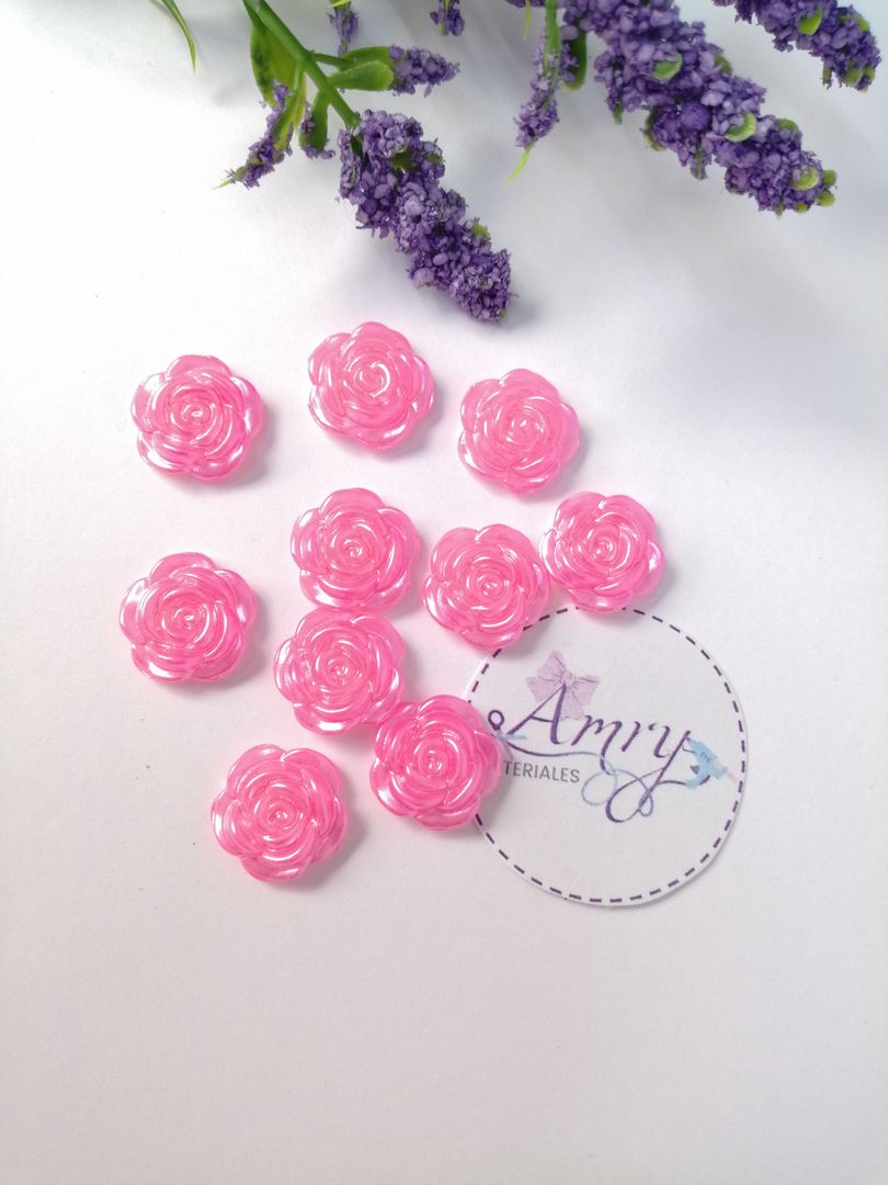 12 Rosas de Resina Rosadas 1cm