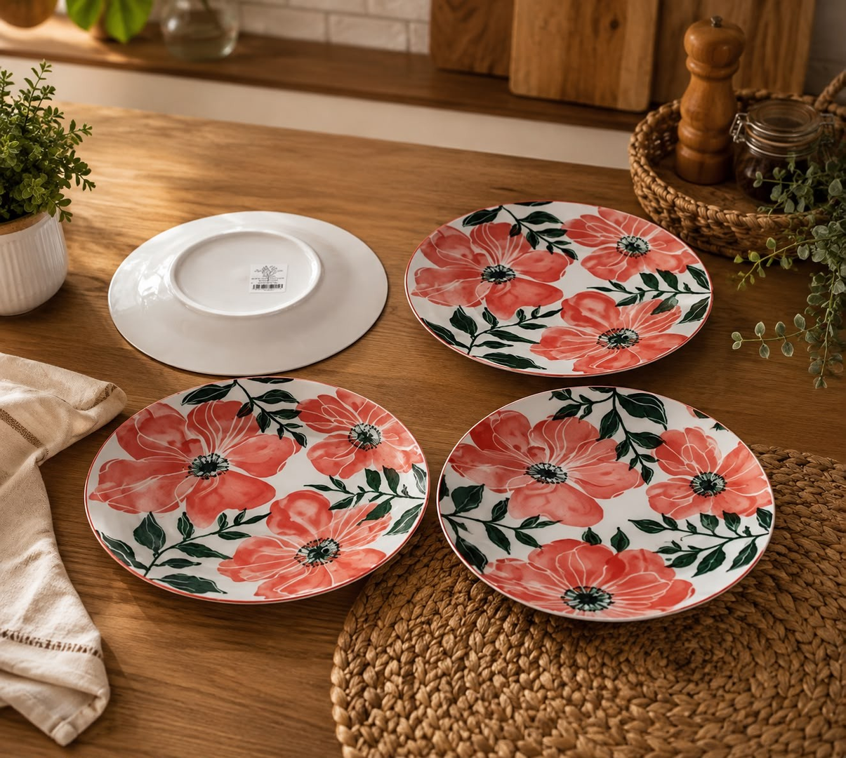 PLATO SEMI HONDO #9 DISEÑO "FLOR ROSADA"-HAPPY