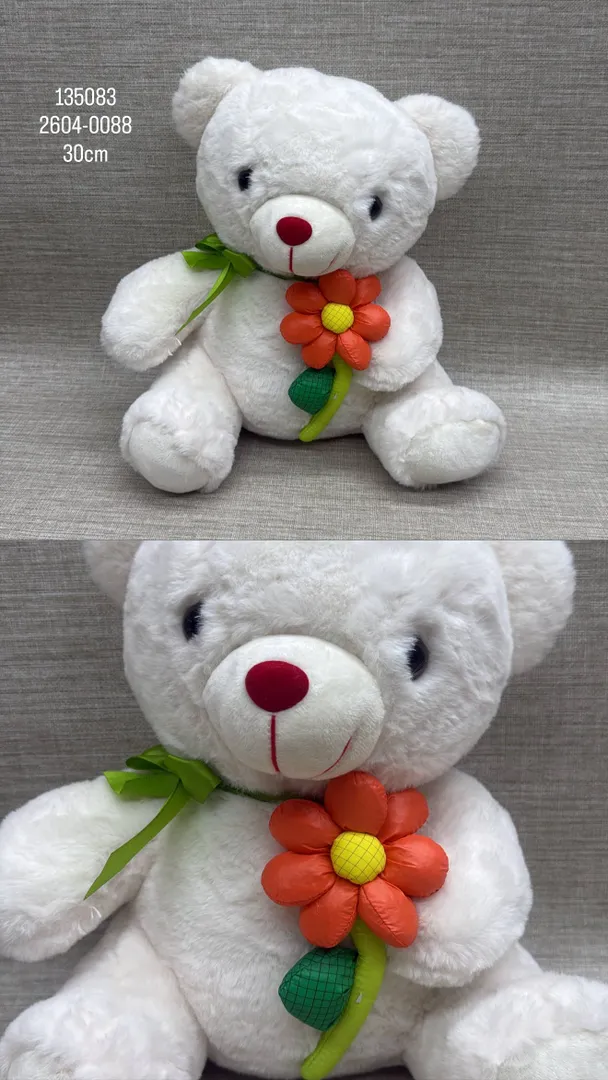 OSO BLANCO CON FLOR NARANJA 30 CM