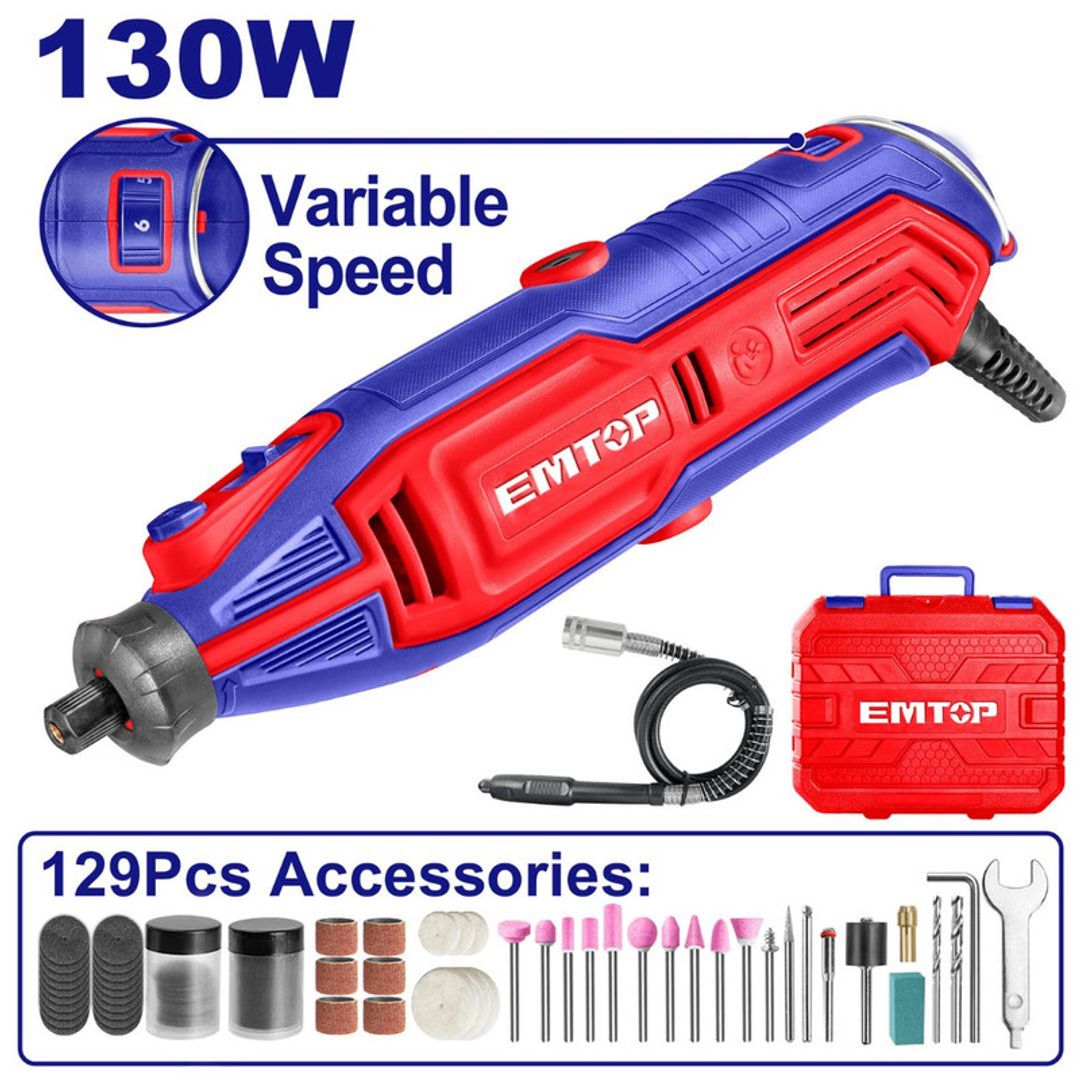 EMTOP MOTOTOOL 130W/120V VELOCIDAD VARIABLE + 129 ACCESORIOS SUPER EMTOP