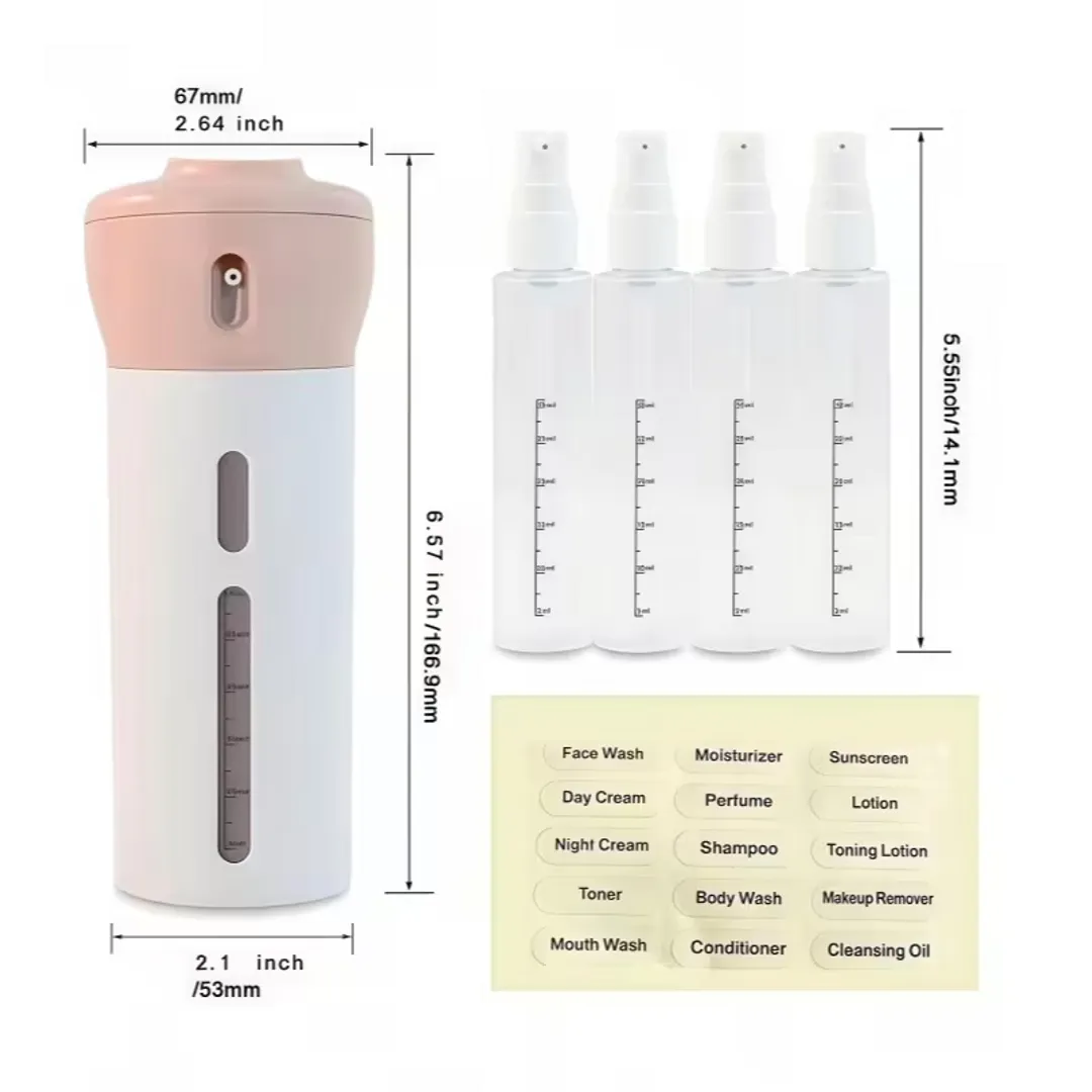 SET DE BOTELLAS DISPENSADORAS PARA VIAJE X4 TARROS VIAJES GYM