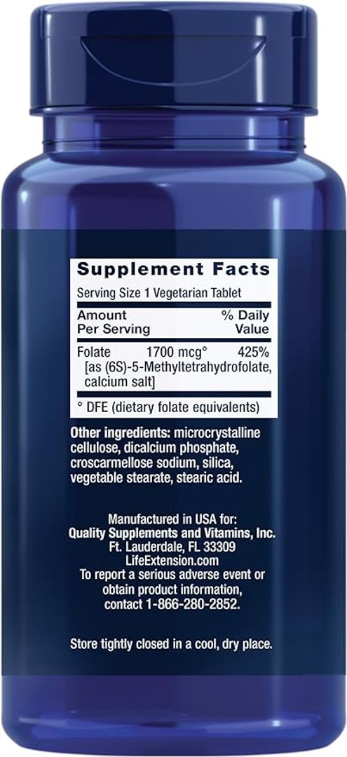 Folato optimizado  Lmetilfolato  1700 mcg de DFE 100 tab Life Extension