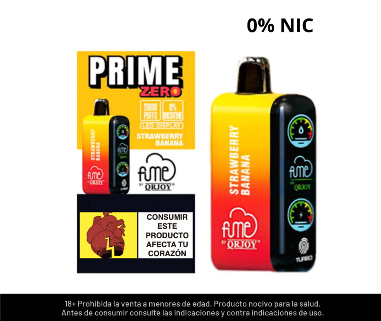 Vape Fume 20.000 Puffs Strawberry Banana Prime Zero - Sin Nicotina