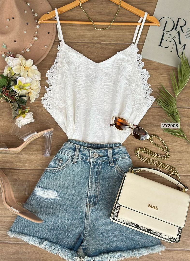 BLUSA TIRAS ENCAJE VY2908
