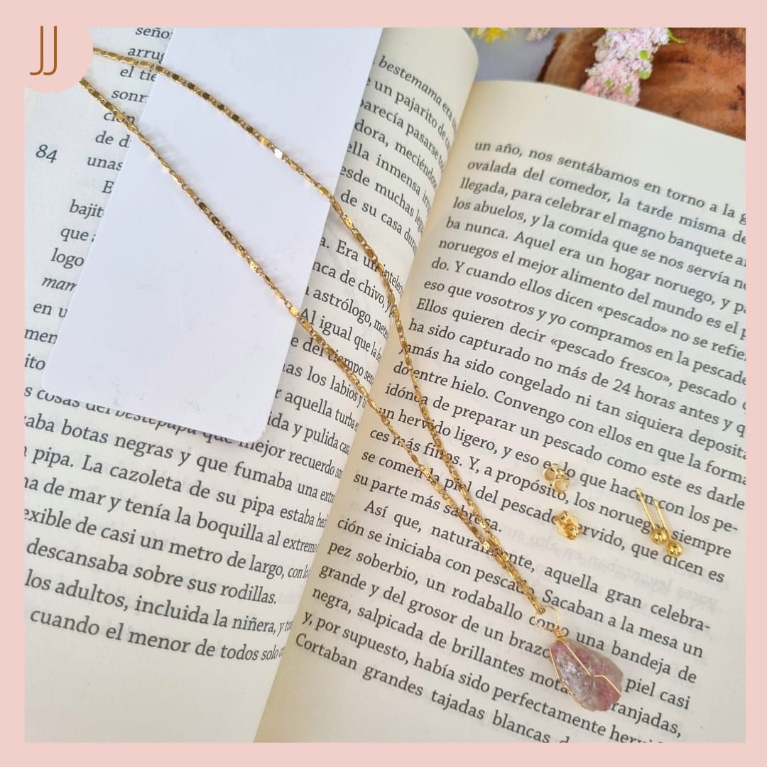 Collar, Dije aretes Cuarzo Natural Turmalina Rosa