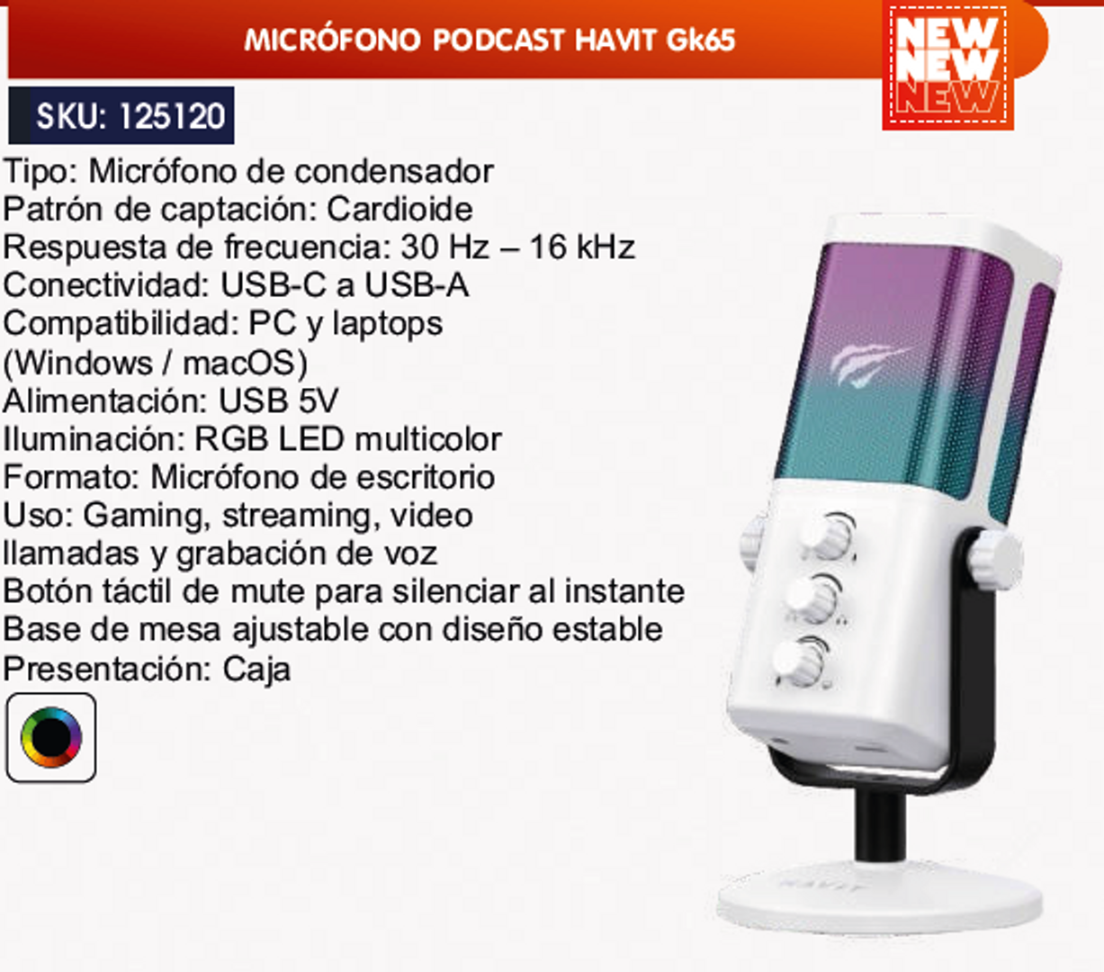 MICRÓFONO PODCAST HAVIT Gk65