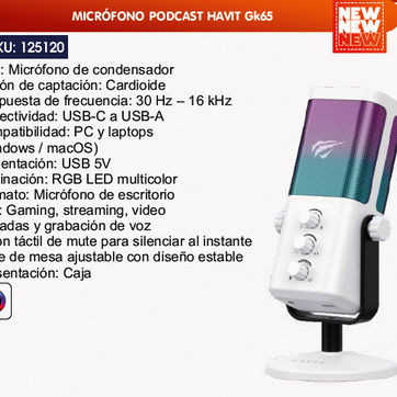 Imagen del producto MICRÓFONO PODCAST HAVIT Gk65