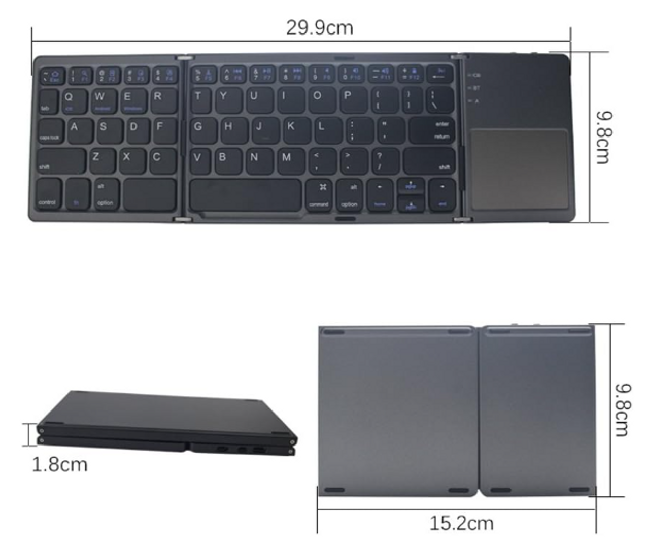 Teclado Bluetooth plegable dos veces inalámbrico portátil recargable con panel táctil Mini teclado plegable para Windows/iOS/Android color gris