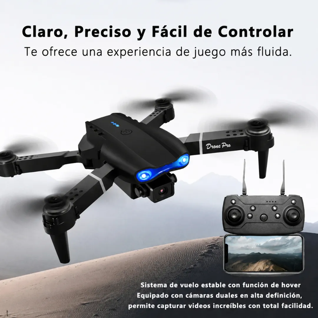DRONE CONTROL REMOTO PLEGABLE CON CAMARA FRONTAL LUCES LED