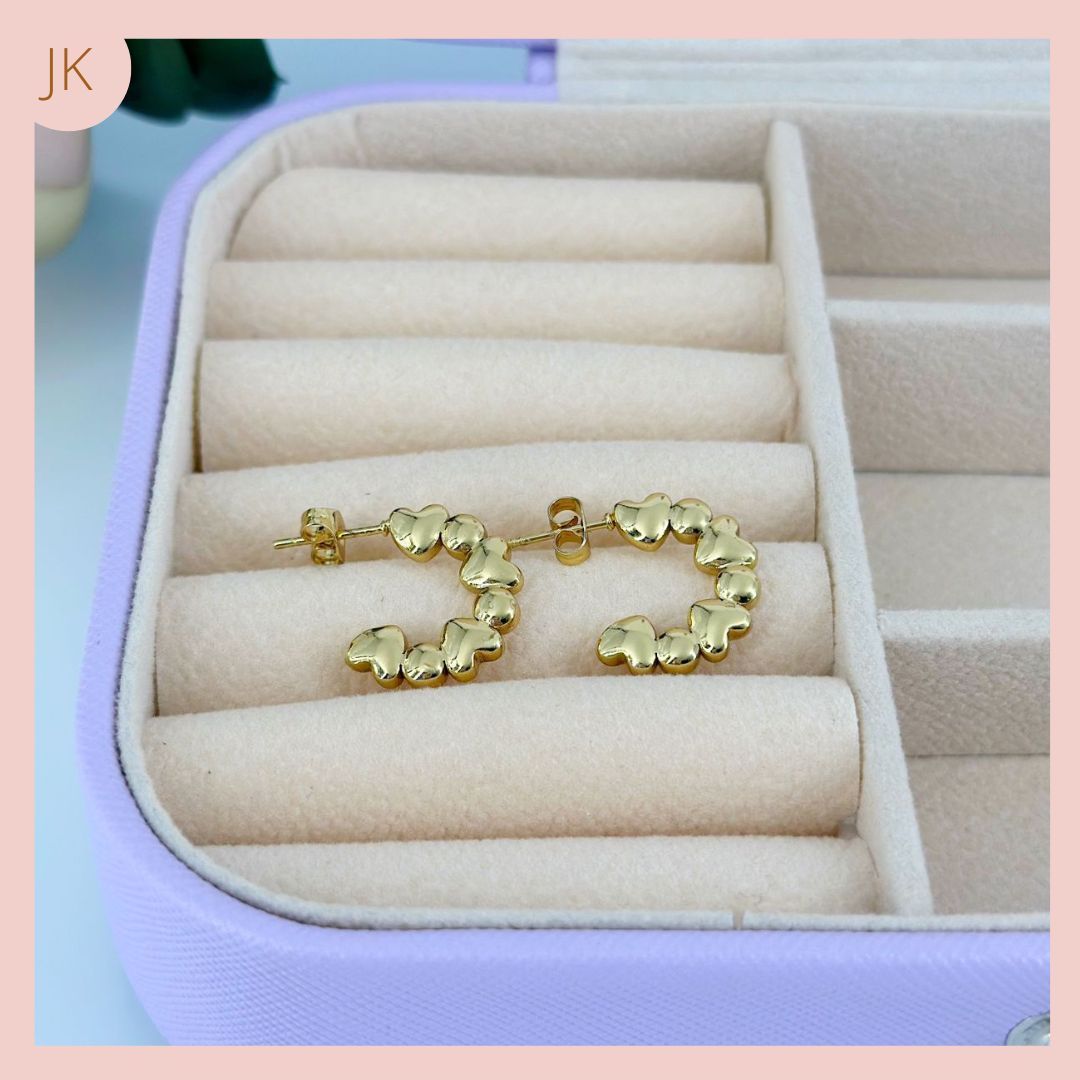 Aretes Rodio Dorado Mini linea corazones