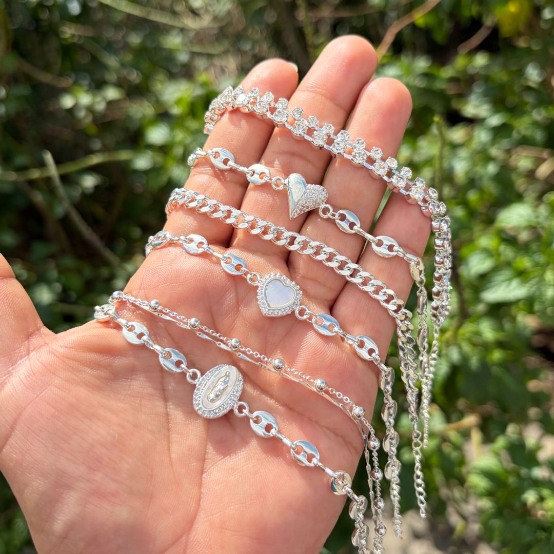 Pulsera doble brillo plata 