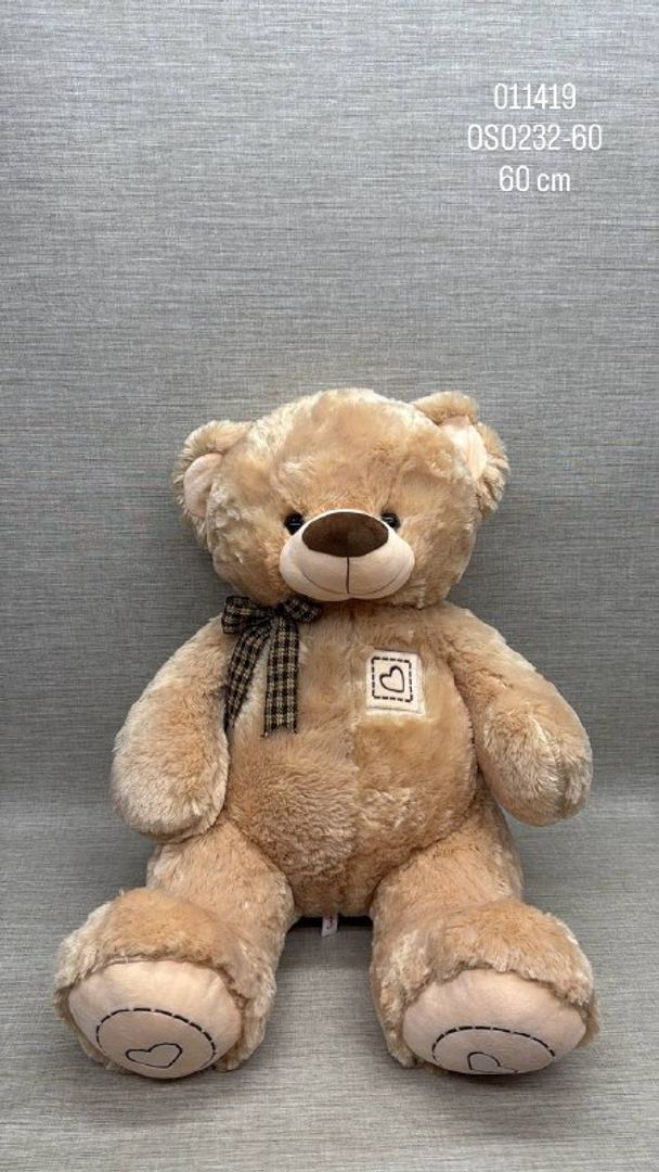 OSO BEIGE CON BORDADO Y MOÑO 60 CM