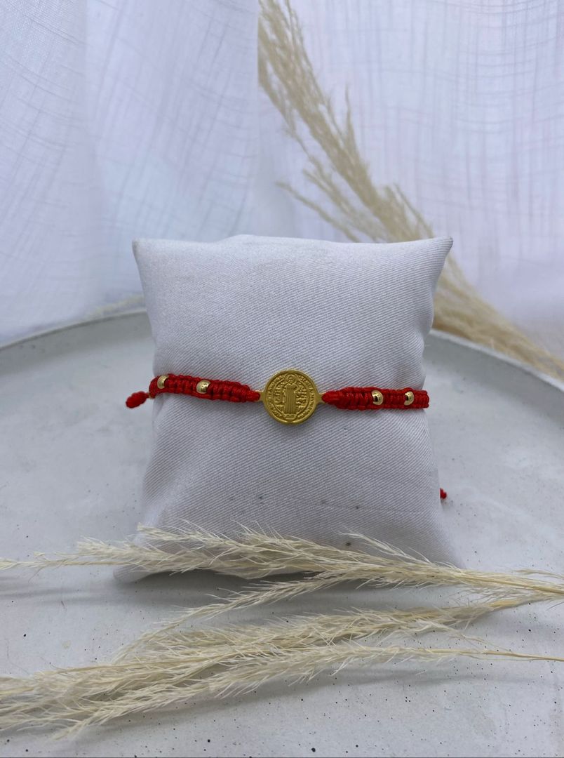 Manilla tejida, roja, dorado, covergold 