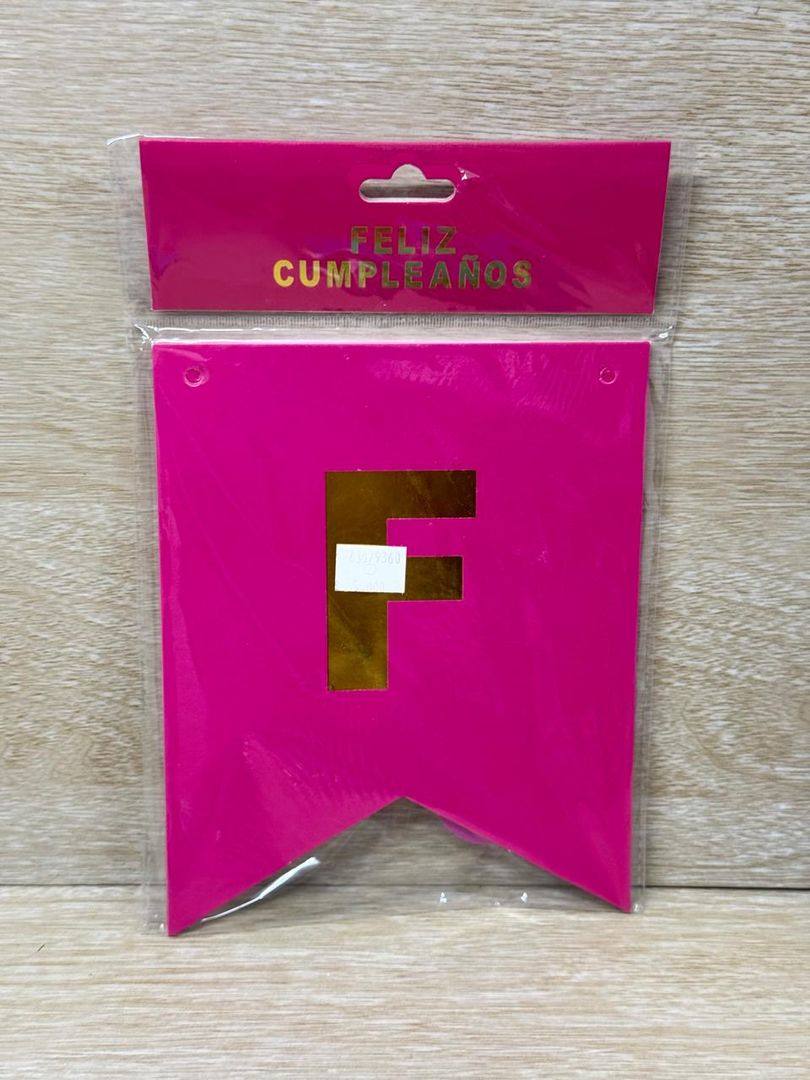 630 LETRERO 16.5x16 FELIZ CUMPLEAÑOS FUCSIA/DORADO