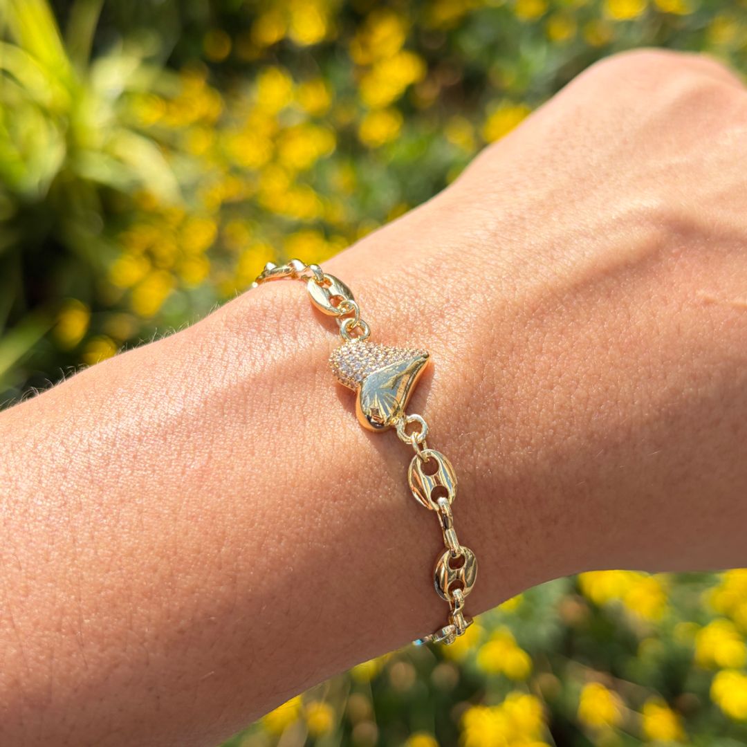 Pulsera corazón con circones Dorada