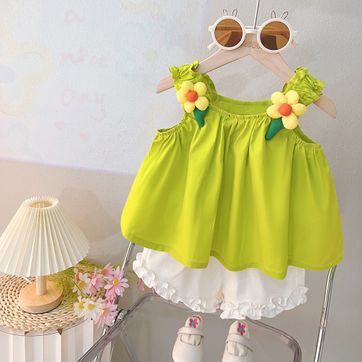 Set short Camisilla flor Verde Limón / Rosa - imagen 1